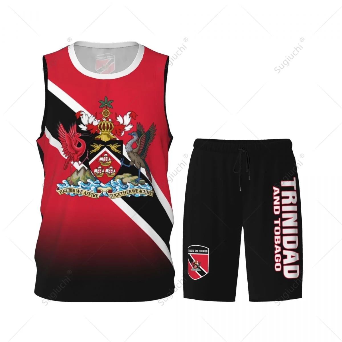 Men Trinidad And Tobago Flag Basketball Jersey Set Mesh Shirt & Pants Sleeveless Exclusive Team-up Custom Name Nunber Unisex