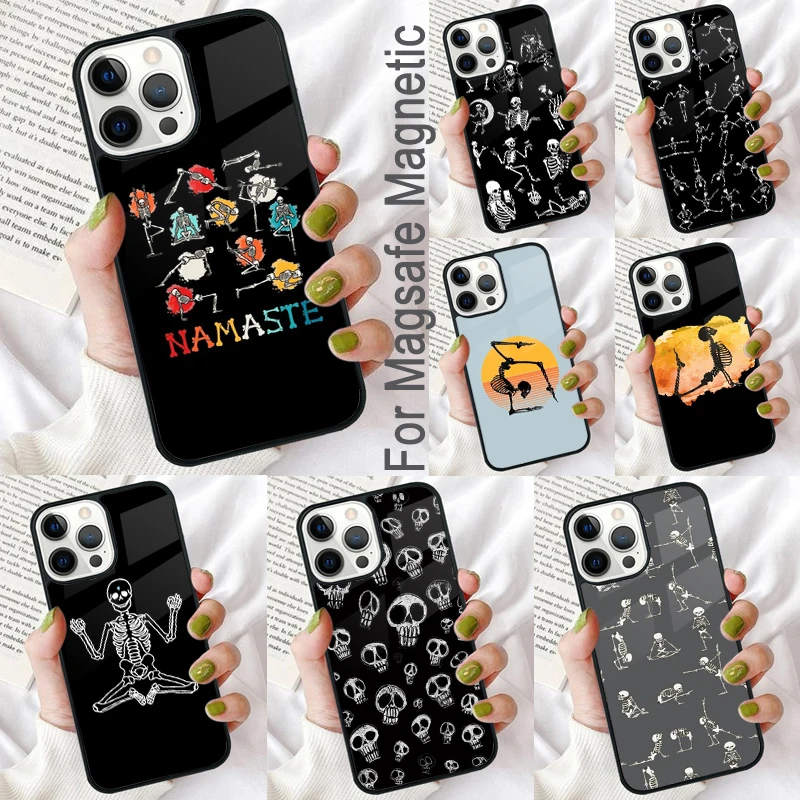 

Skeleton Yoga Magnetic Soft Phone Case for iPhone 16 Promax 15 Pro 13 14 Plus 11 12 Mini MagSafe Coque