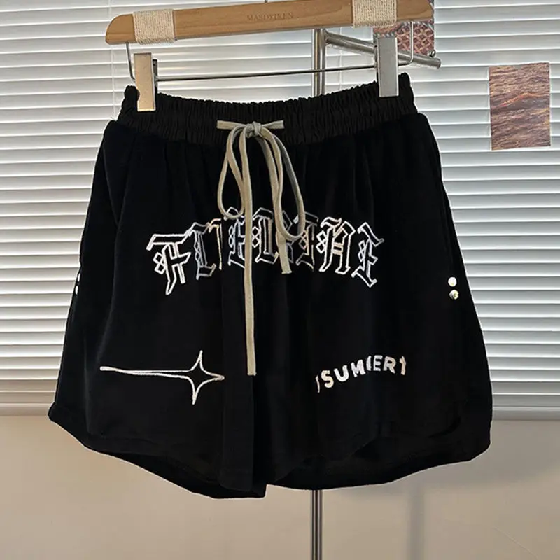 High Quality Fabric Shorts Men Women Vintage Ice Silk Shorts Letters Simple 2023 New Leisure Drawstring