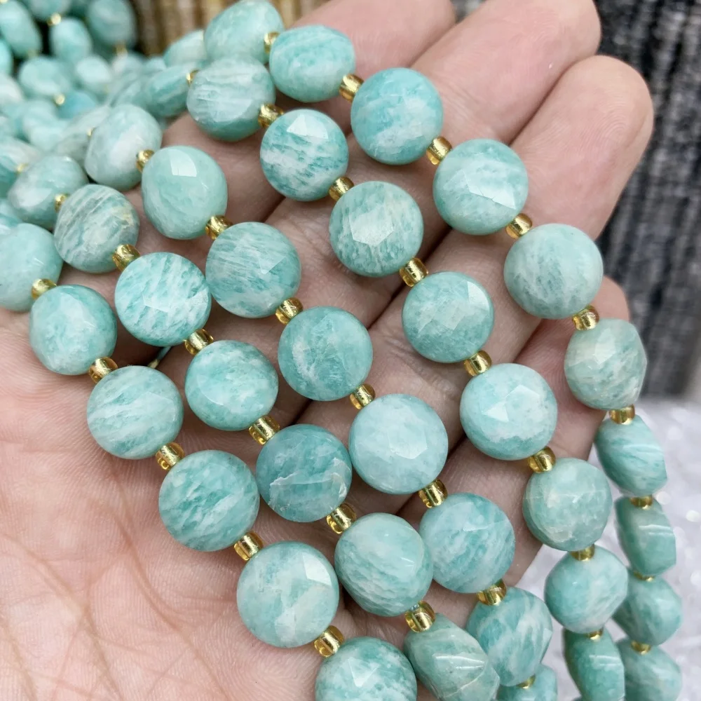 Natural 10mm Citrine hexagram circular cutting surface Amazonite Loose Bead DIY Earrings Necklace Bracelet Jewelry Making