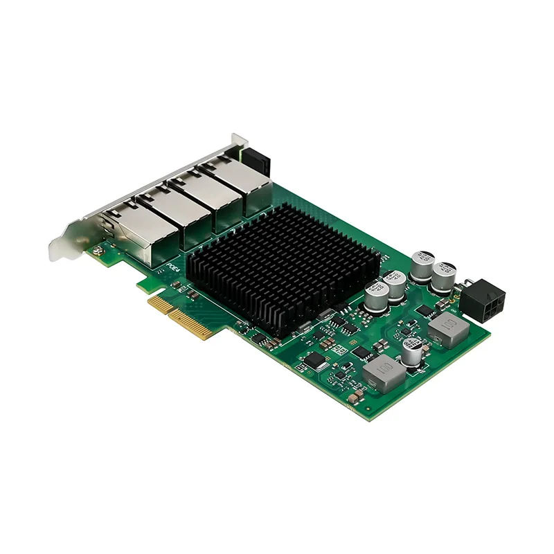 Quad Port 1GbE RJ45 PoE Network Card Based on Intel I350AM4 Chip, 4-Port Gigabit PCIe x4 NIC 802.3af/at 30W for Surveillance
