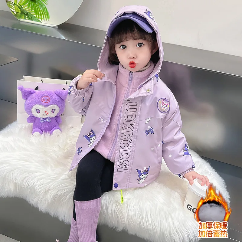 Sanurgente-Sweat à capuche chaud pour filles, veste en coton 3 en 1, ensemble 2 pièces, sweat-shirt d'extérieur, coupe-vent d'extérieur, Kuromi My Melody, hiver