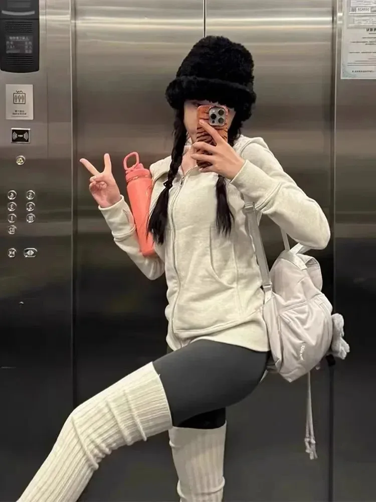 Y2k moda cor sólida lã camisola jaqueta 2024 novo fino ajuste roupas esportivas estilo coreano roupas populares harajuku manga comprida pul