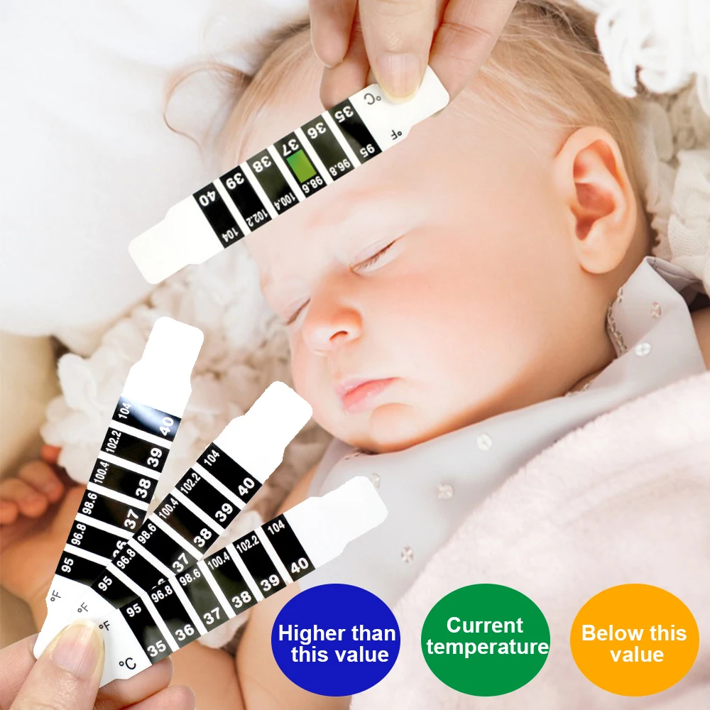 Termómetro de tira para la cabeza y la frente del bebé, pegatina de prueba de temperatura para niños, termómetro de leche y agua, cuidado del bebé, 10/20 piezas