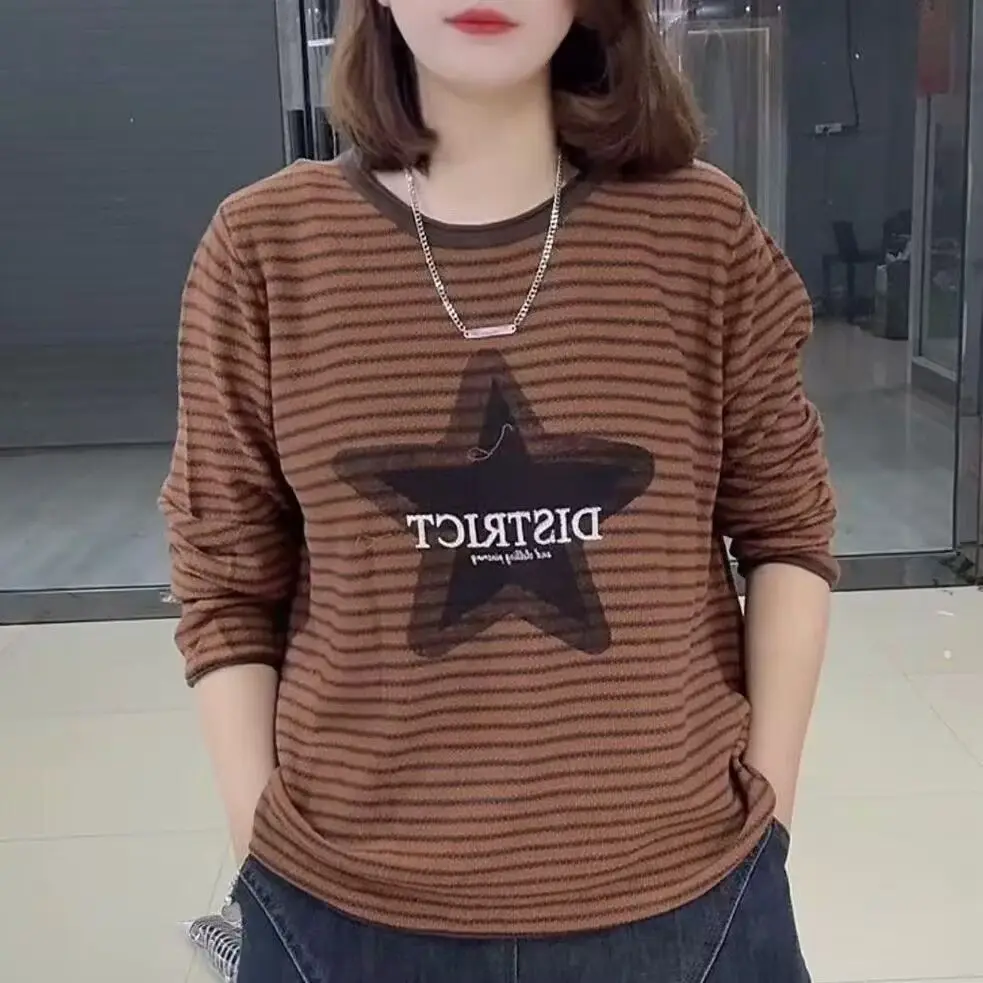 เสื้อสเวตเตอร์ไหมพรมลายทาง แขนยาว ทรงหลวม สไตล์ลำลอง แฟชั่นสำหรับผู้หญิง ฤดูใบไม้ผลิ ฤดูใบไม้ร่วง ปี 2025 ให้ความรู้สึกสบาย