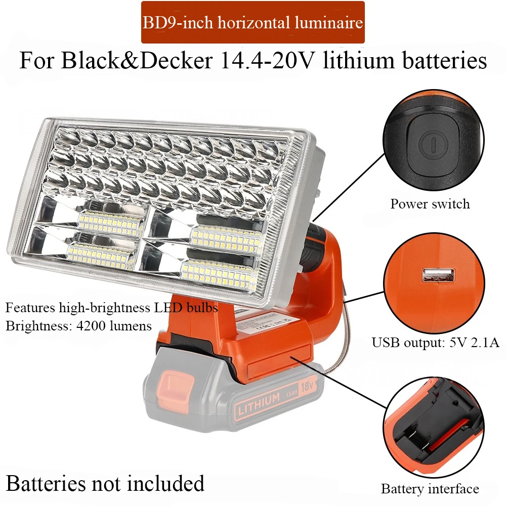 40W Cordless Torch Outdoor Camping Light LED WorkLight for Makita/DeWalt/Milwaukee/Bosch/Black&Decker/Craftsman 18-20V Batteries