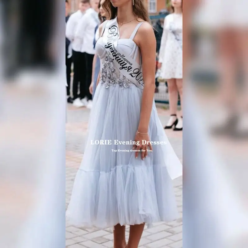 LORIE Sky Blue A-Line Lace Appliques Prom Dresses 2022 Elegant Straps Evening Dress Plus Size Beaded Ankle Length Party Dress