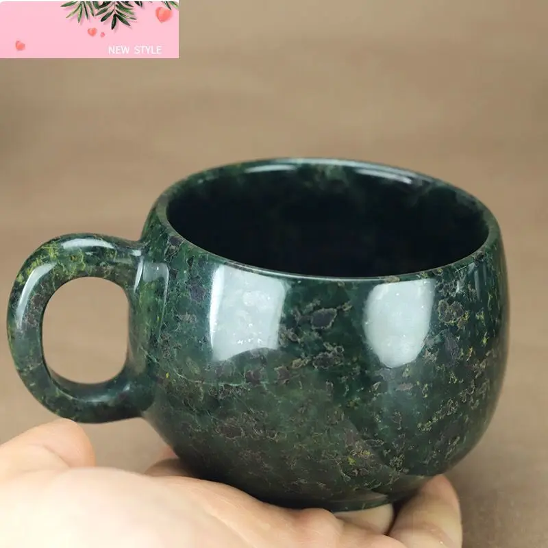 

Green Jade Teacup Mug Chinese Medicine King Stone Health Jade Cup Natural Magnetic Stones Coffee Mugs Water Glass Gongfu Teaware
