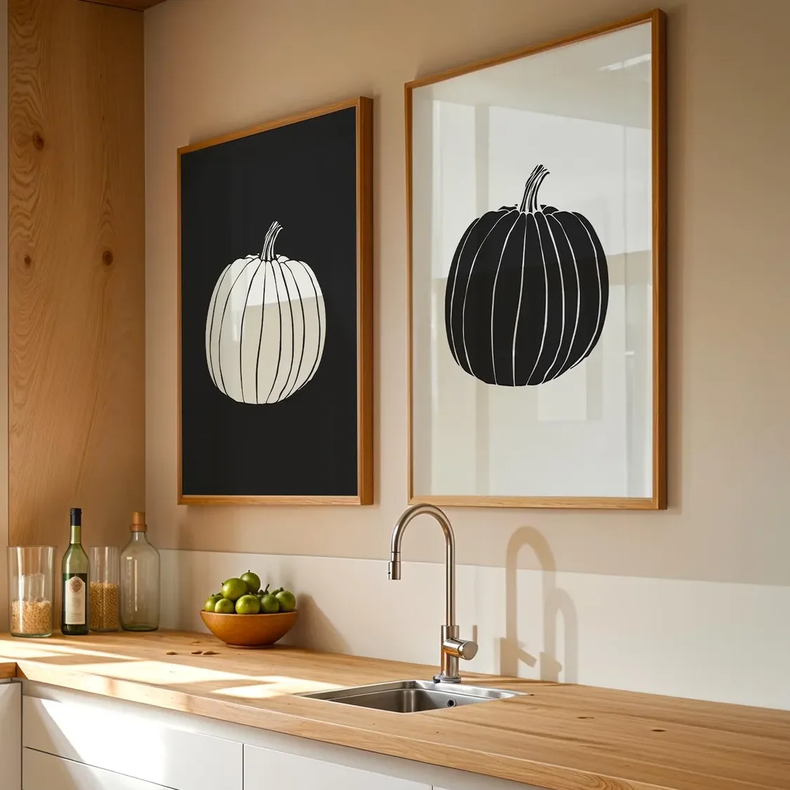 2PCS  Fall Minimalist Halloween Poster  Anthracite & Off White Pumpkin Wall Art  Autumn Gift Canvas Paintings for Room Decor