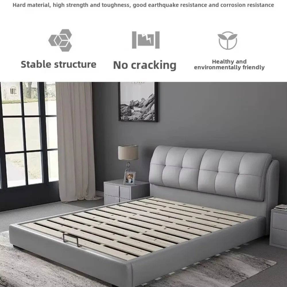 1.8m Modern Leisure Double Bed Soft Nordic Genuine Leather Wooden Luxury Bed Frame For Household Small Apartment Master Bedroom