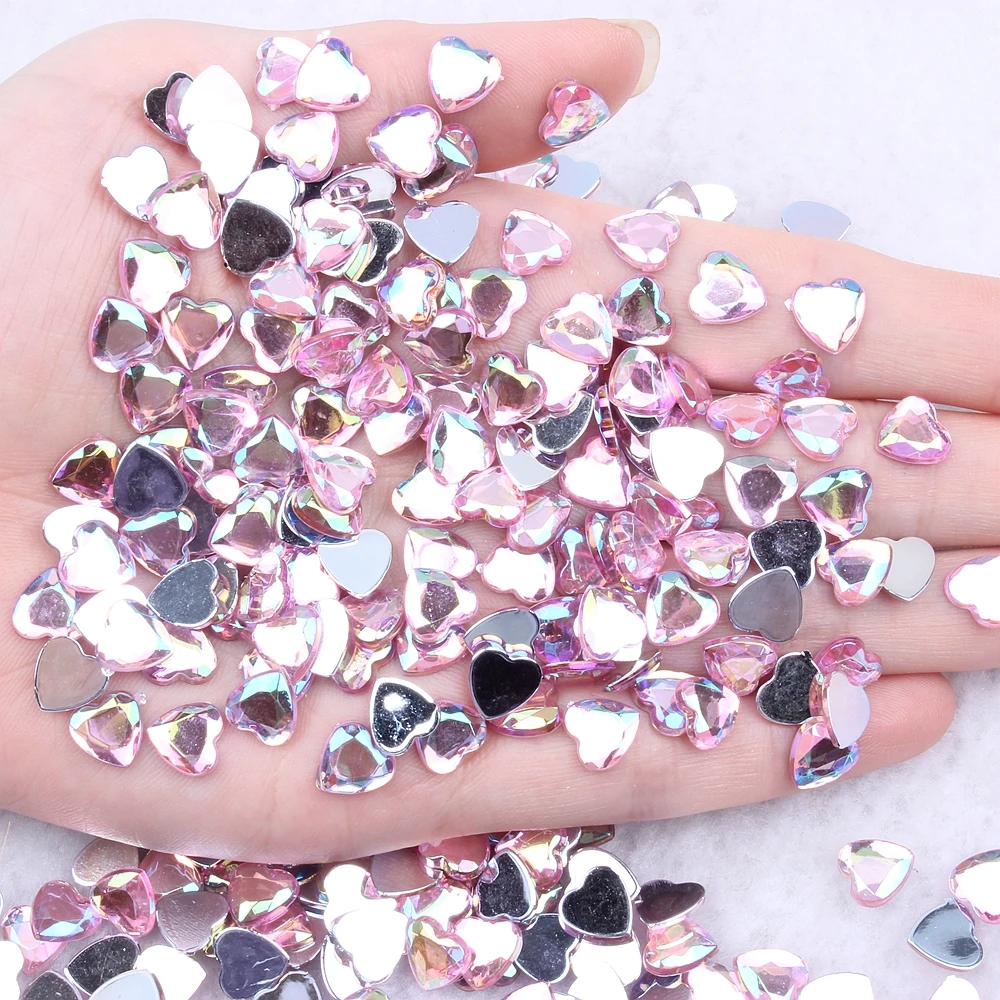 New Nail Art Rhinestones Flat Back 6mm 8mm Heart Shape Gems Shiny Flat Facets AB Colors Acrylic Rhinestone Strass Nail Stickers