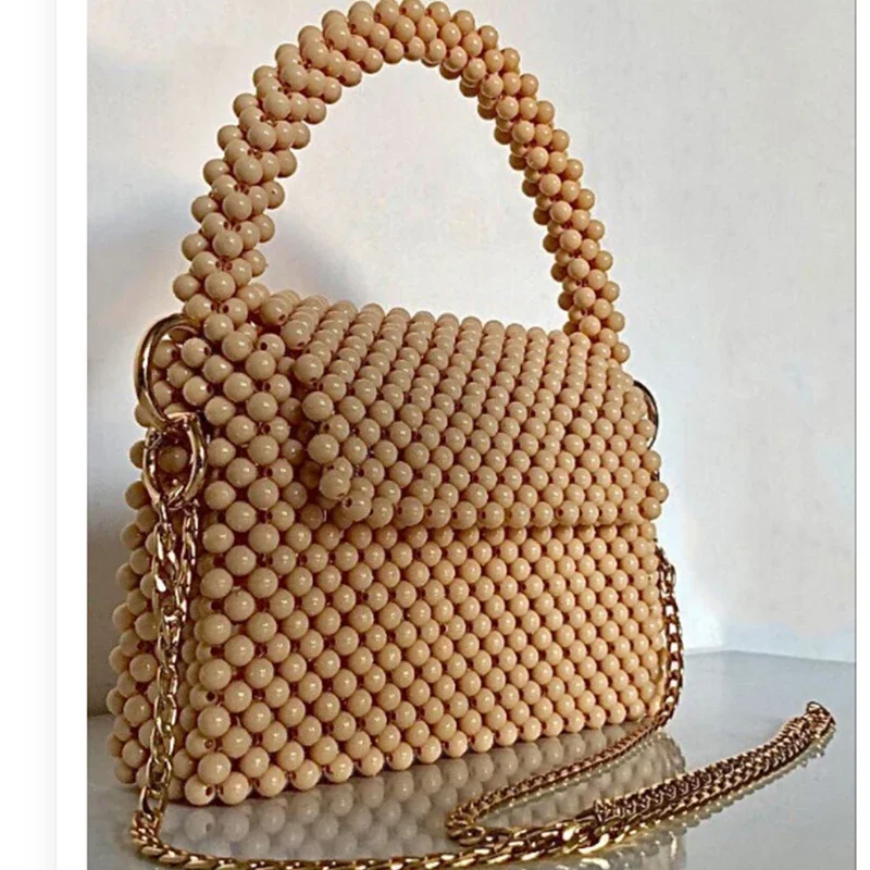 

Summer Fashionable Woven Handbag Customized Female Designer Beaded Women's Bags New Niche Ins Chain Flap Ladies Crossbody Bag