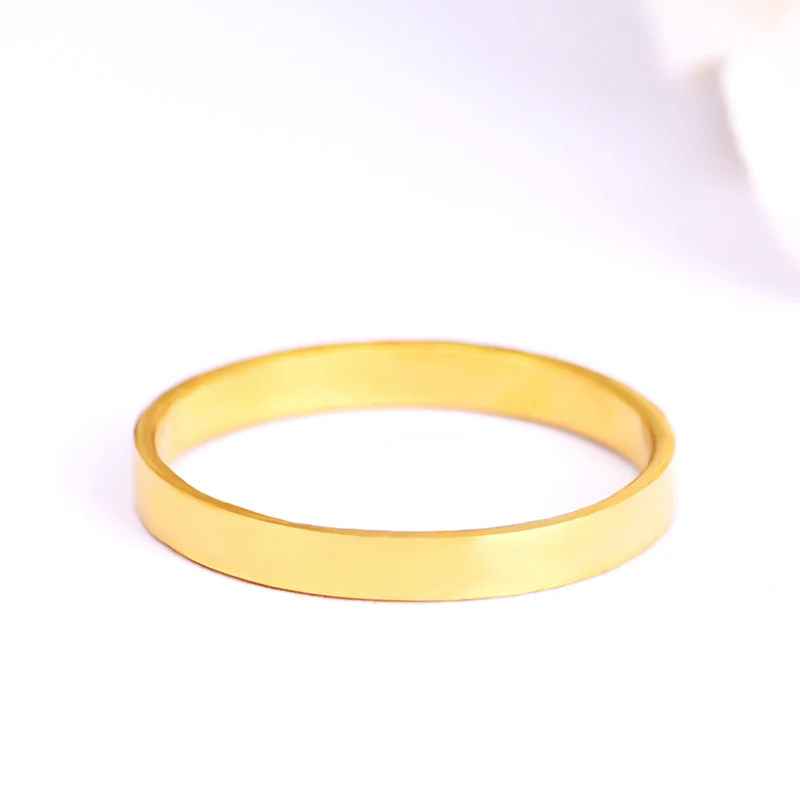 Pure Solid Gold Ring For Women Real 24K Yellow Gold Flat Can Engrave Name Rings Tail Ring Men's Lover US Size 4-10 Jewelry