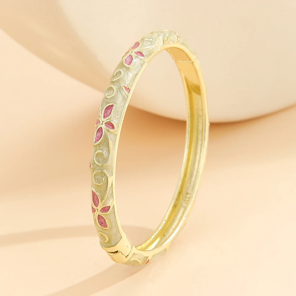 Fashion style gold plated flower pattern enamel cloisonne bracelet bangle jewelry gift item for girls women