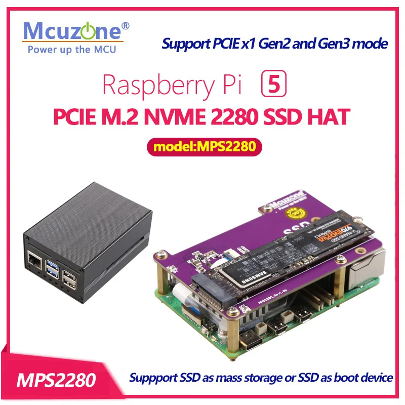 (model:MPS2280)PCIE M.2 NVME 2280 2230 2242  Gen3 SSD HAT For Raspberry Pi 5(Shipped On January 7, 2024)