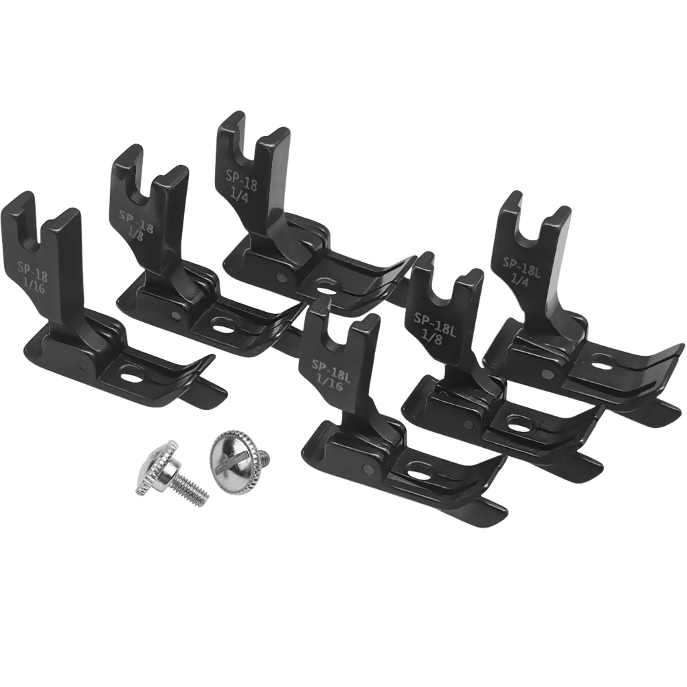 

Black Steel SP-18 Hinged Presser Foot Set With Right Left Guide (1/16''+1/8''+1/4'') For Industrial Sewing Machines Accessories