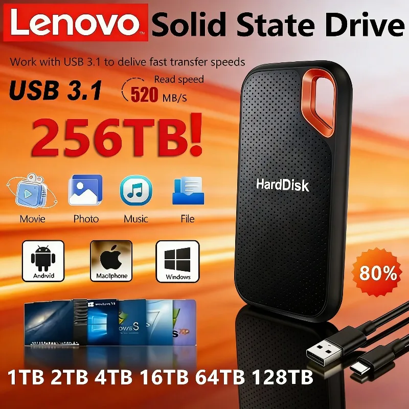 Lenovo  2TB 6TB 8TB 256TB Hard Disk Mobile SSD E60 USB 3.1 H