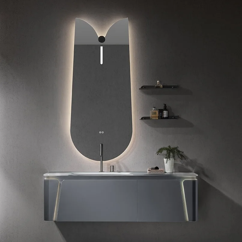 BNITM Luxury Customized LED Light Mirror Modern Design Toilet Washbasin Cabinet Touch Sensor Switch Bathroom Vanity Sink Set