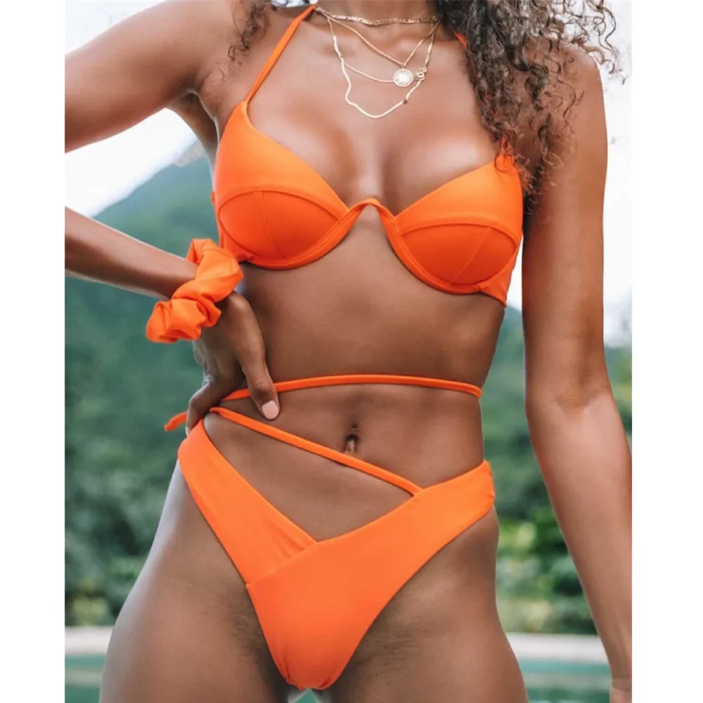 Bikini costume da bagno donna 2023 New Solid Bandage Bikini con ferretto Set costumi da bagno Sexy scollo a V Summer Beachwear costume da bagno