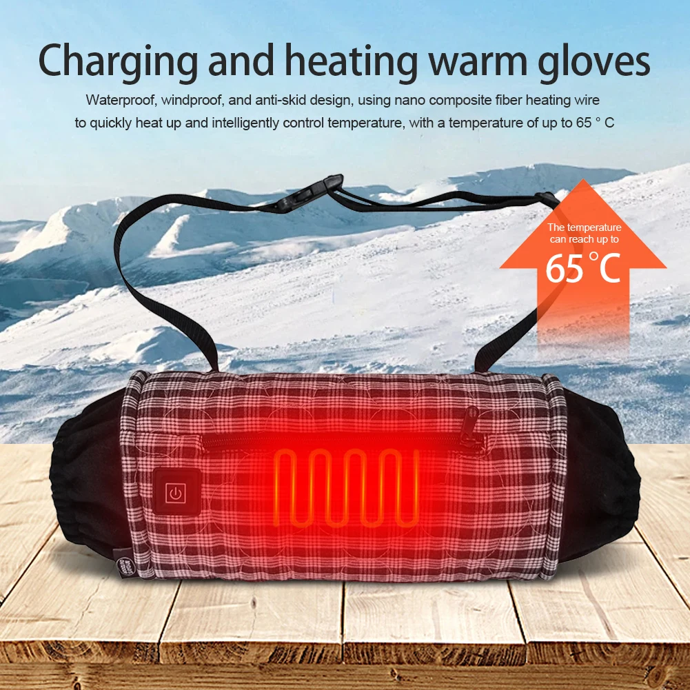 Electric Hand Warmer 3-Gear Temperature Control Heated Hand Muff Waterproof Electric Heating Glove Waist Bag for Winter Camping