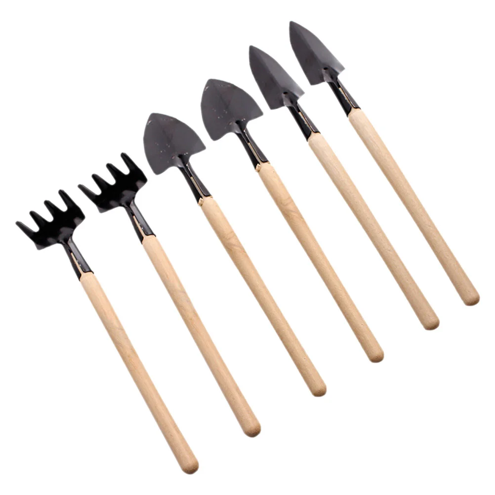 2 Sets Mini Tool Gardening Rake Tools Hand Fork Transplanting Plants Manual Root Trowel Wood Child Kids