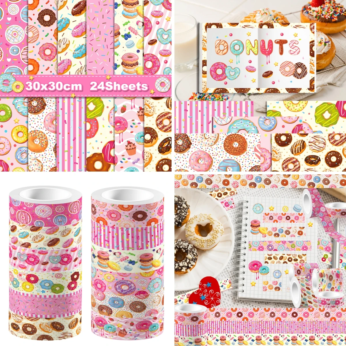 Cartoon Donuts Vintage Scrap booking Pack Washi Tape Aufkleber Origami Kunst Hintergrund Papier Karte machen DIY Scrap book Papier Handwerk