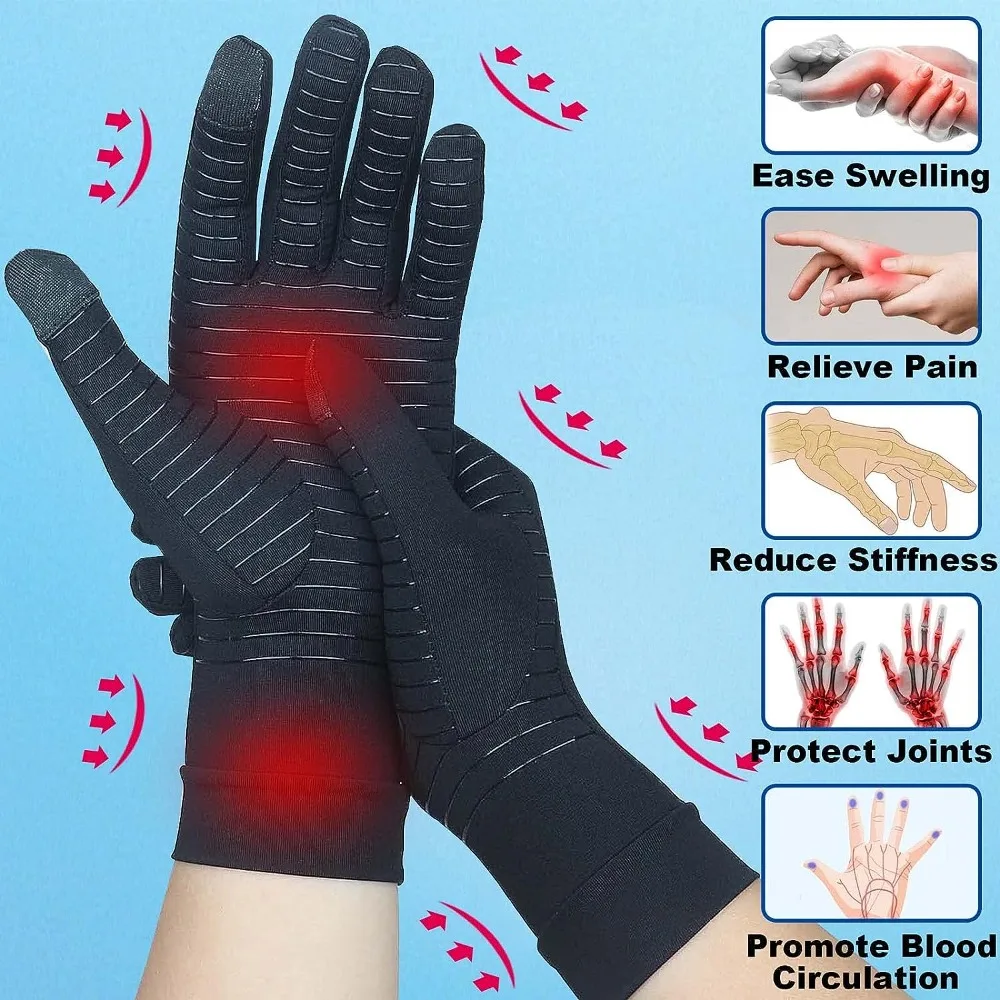 1Pair Copper Arthritis Gloves Touch Screen Anti-Slip Arthritis Compression Gloves for Relieving Carpal Tunnel Aches,Joint Swell