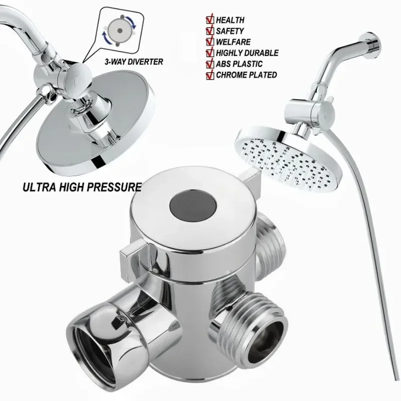 ABS Diverter Valve Shower Arm Diverters 3 Way Water Separator for Hand Held Showerhead and Fixed Spray Head G1/2\