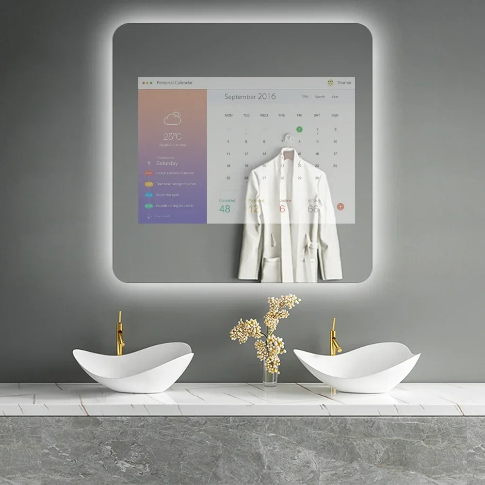 

22/27/43 inch intelligent android square slim wireless touch screen bathroom magic smart mirror with tv