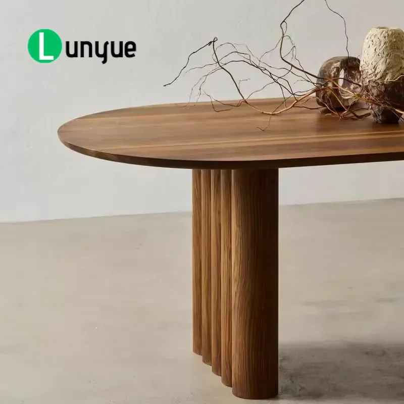 Medieval Log Style Solid Wood Oval Dining Table Designer Workbench for Living Room Negotiation Desk Natural Finish Sturdy