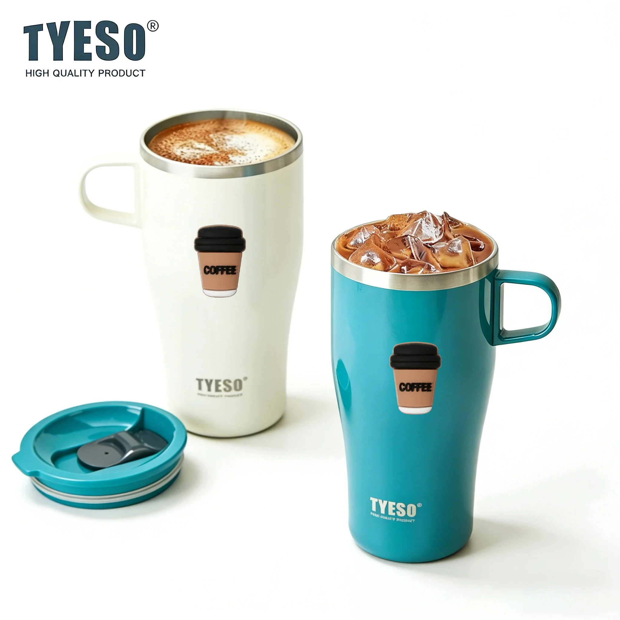 Tyeso 500ML Portable Thermal Travel Mug Thermoses Insulated Coffee with Handle and Sticker for Outdoor Vacuum Office Home