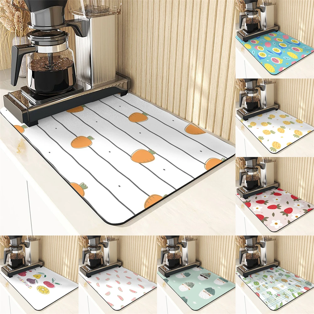 Plant Style Absorbent Drying Mat For Kitchen Cute Cartoon Pattern Utensils For Kitchen Coasters Placemat Non-Slip Mat Table Mats