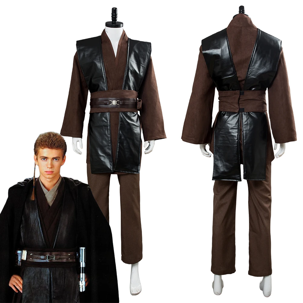 

Movie Space Battle Anakin Cosplay Costume Adult Men Knight Fantasy Brown Uniform Top Belt Outfits Halloween Carnival Party Suit