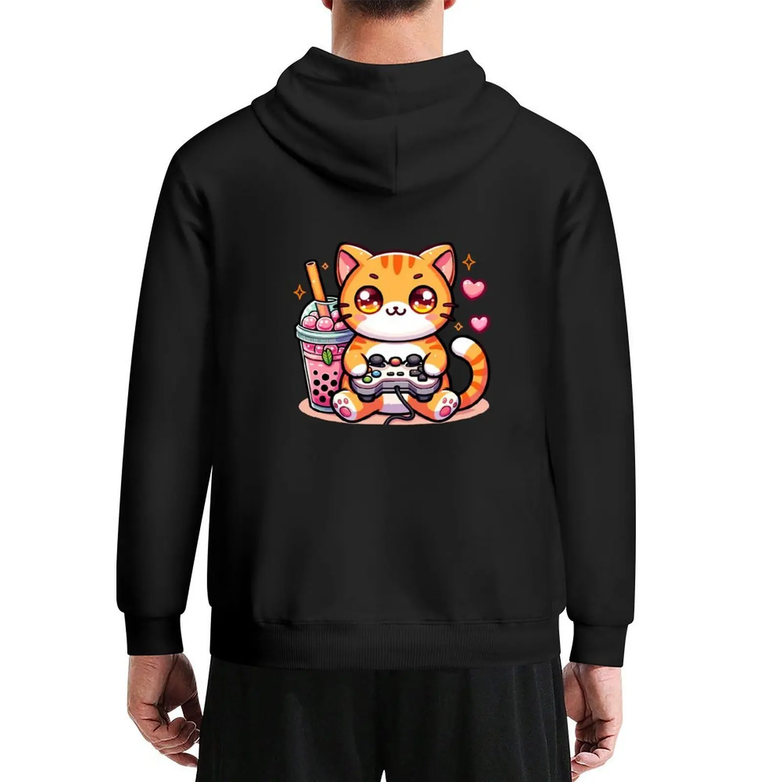 

Kawaii Orange Cat Drinking Boba Tea Bubble Tea,Gamer Girl,Kawaii Neko Cat Playing Game Hoodie korean autumn clothes hoodie men