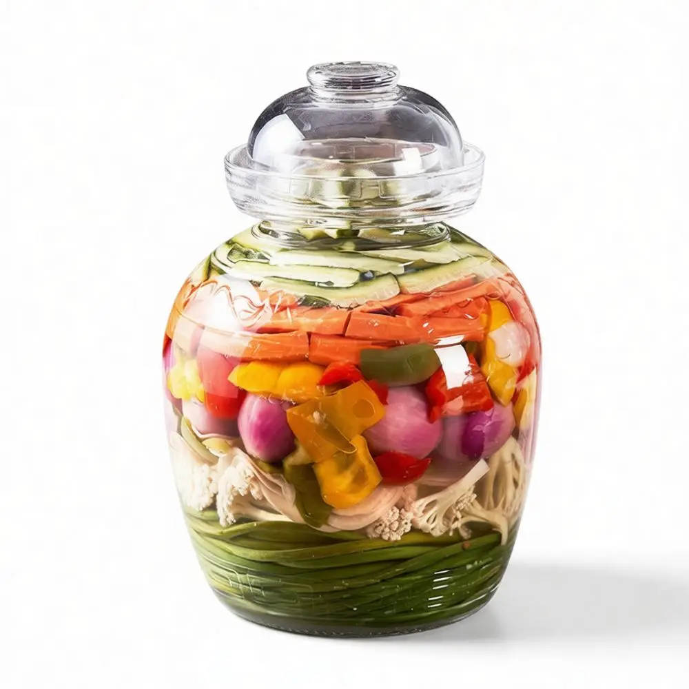 Traditional Water Seal Fermentation Crock Thickened Glass Kimchi Jar Transparent Pickling Container Home Kitchen Food Vessel