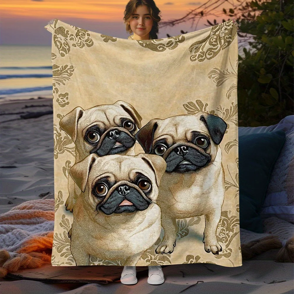 Charming Pugs, Distinctive And Stylish Throws, Lightweight Flannel Home Goods, Bedding Throws, Ideal for Sofa Beds, Travel Campi