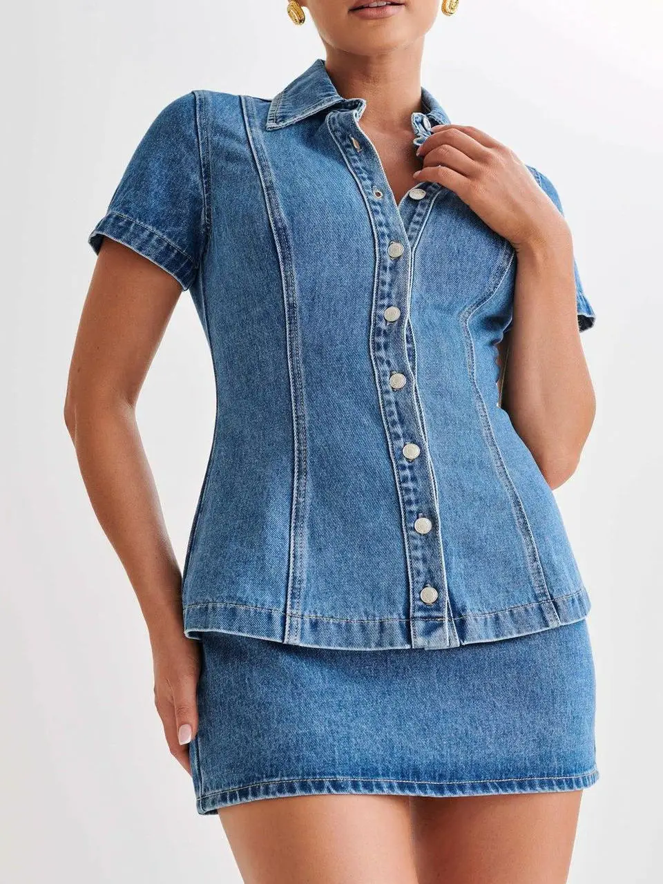 

Женский джинсовый топ и юбка ort, комплект джинсов с высокой талией, повседневный зимний костюм из двух предметов Faion