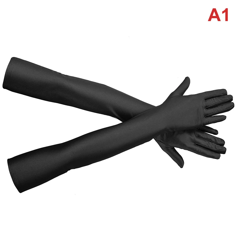 Women Girls High Elastic Spandex Elbow Sun Protection Gloves Party Nightclub Wedding Performance Black/White/Red Long Gloves