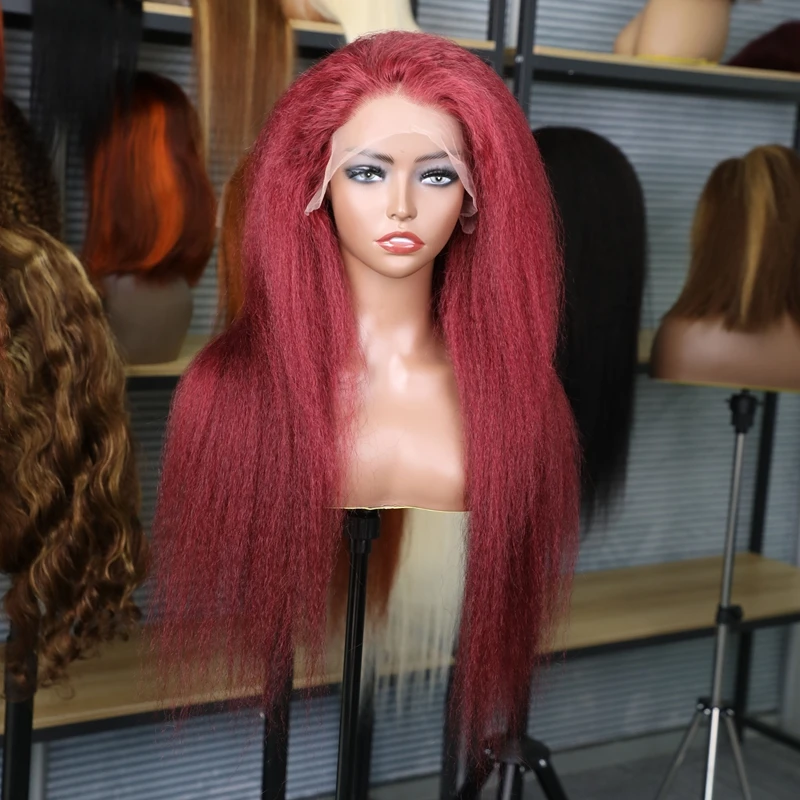 

99J Burgundy Kinky Straight 13x6 Lace Frontal Wig 99J Burgundy 13x4 Lace Frontal Human Hair Wigs For Women Wine Red Remy Hair