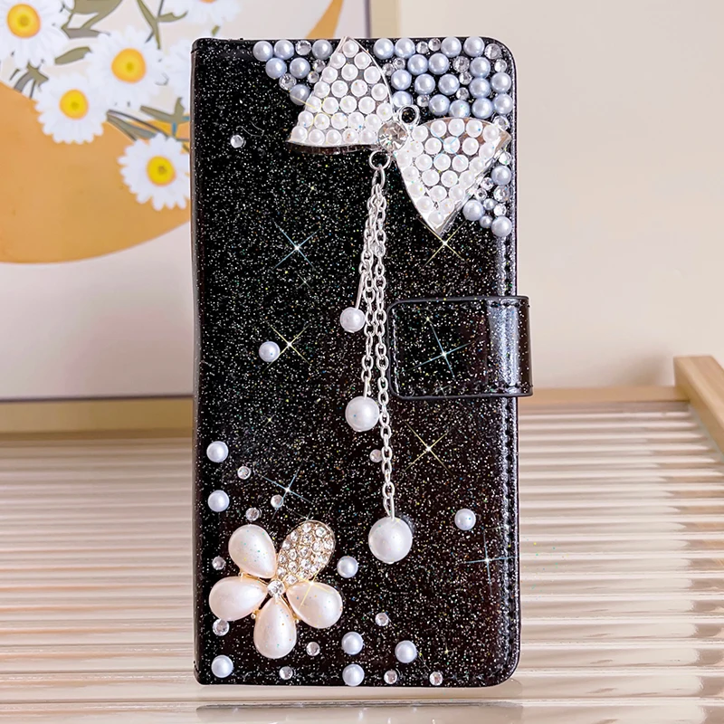 Glitter Wallet Clamshell Case for Redmi Note 13 12 Pro Plus 11 11S 10 9 Pro Mi 14 13 Pro Redmi 13C 12 12C 11A 10A 10C