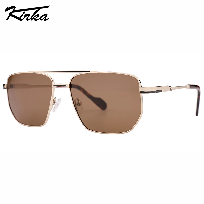 Kirka Unisex Sunglasses Double Bridge Square Shine Metal Fashion Outdoor UV400 Fishing/Climbing Male Eyewear Vacation S4025