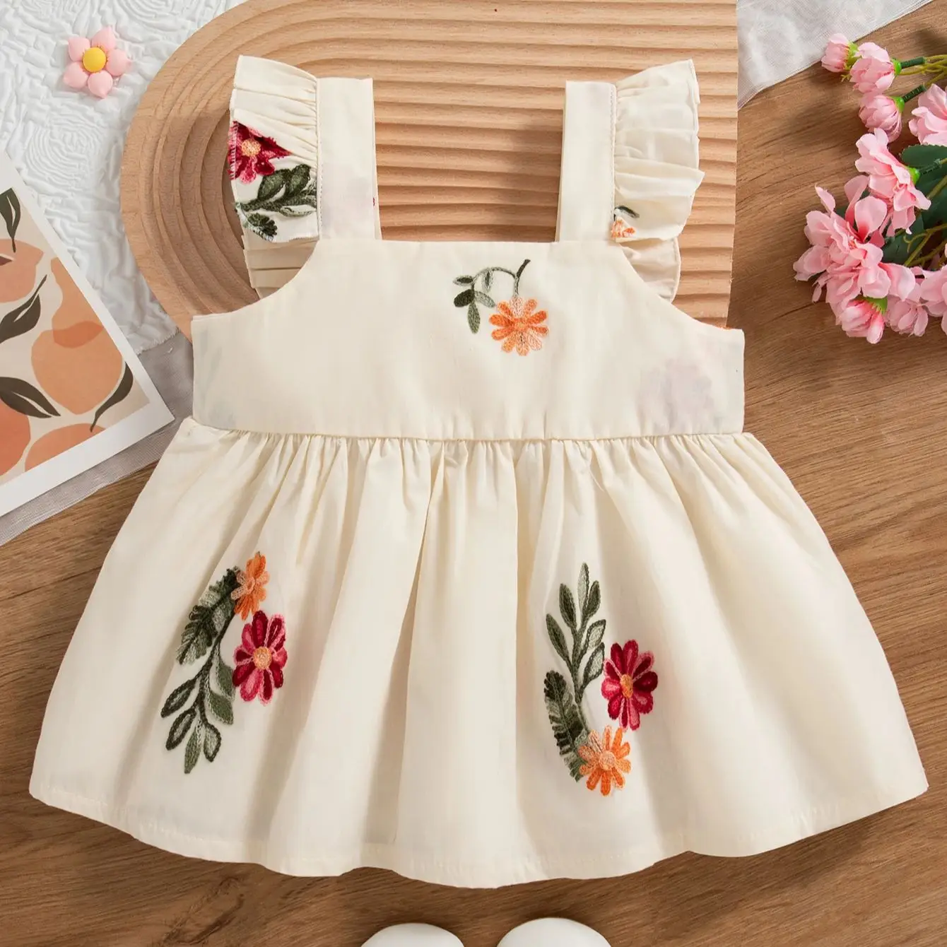 

Toddler Girl Cotton Dress Flower Embroidery Sleeveless White Dress Girl Summer Casual Outing Clothing Kids Clothes