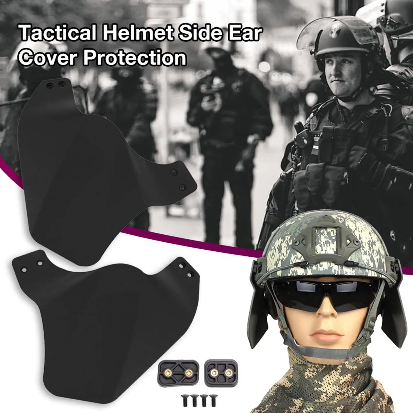 Tactical Fast Helmet Side Ear Protection Earmuffs, Rail Mount Airsoft Paintball Ear Protectors, Up-Armor Side Cover Rail Kit