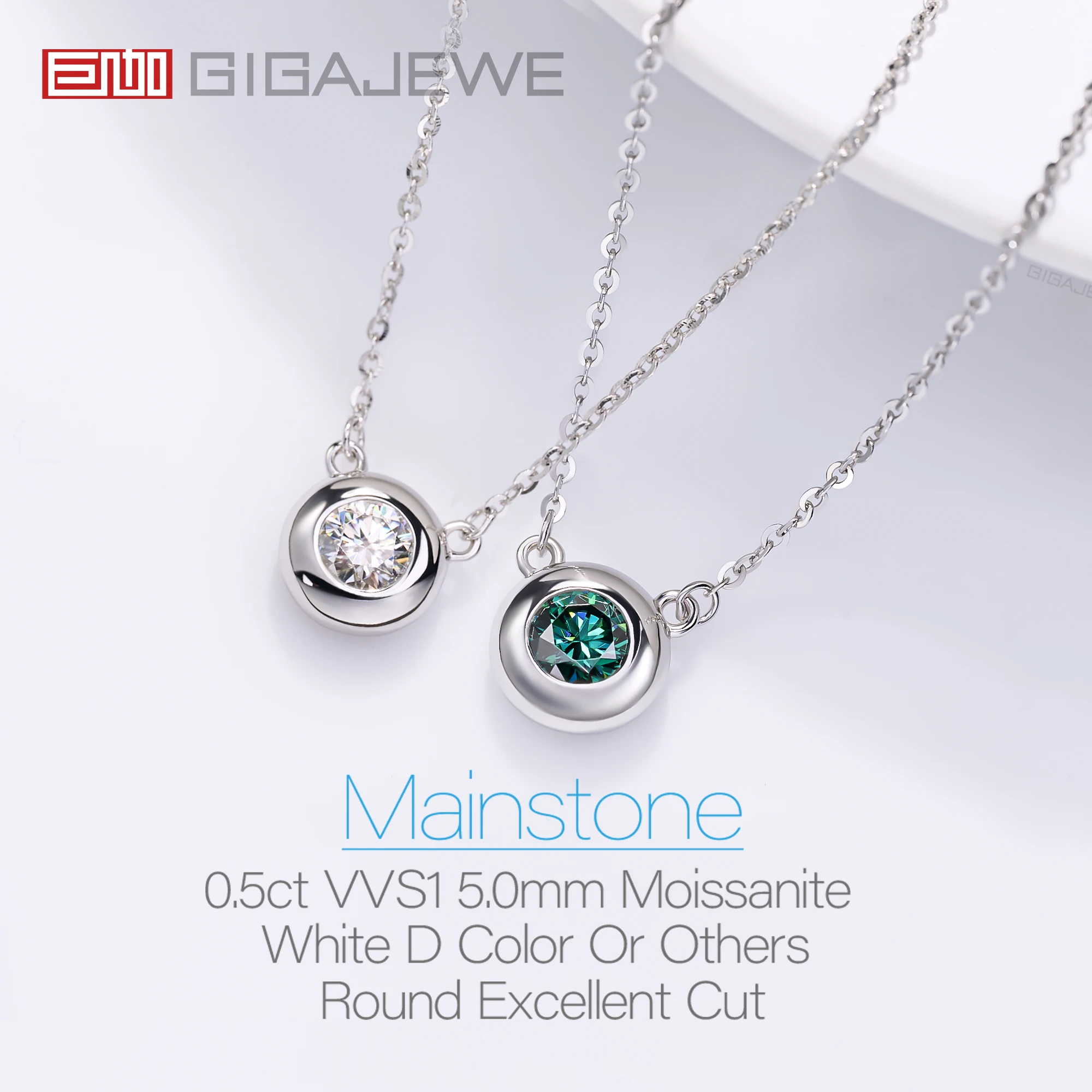 GIGAJEWE Moissanite Bubble Necklace Round Cut D/Cyan/Green Color 18K  White Gold Plated Silver Pendant S925 Woman Wife Girl Gift