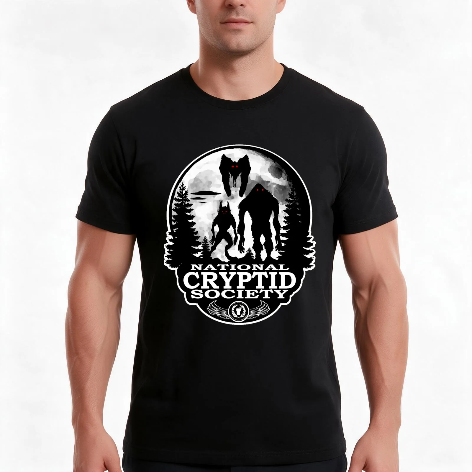 Bigfoot Dogman Mothman UFO's; National Cryptid Society T-Shirt Summer Casual Cotton Tee Oversized Streetwear Tops