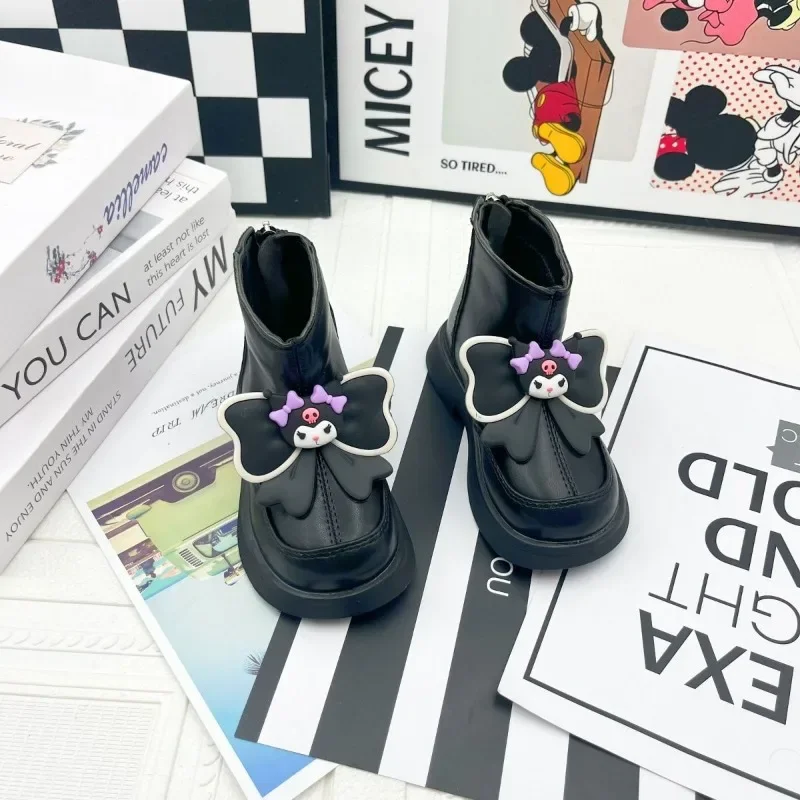 Sweet Anime Kuromi Sanrio Fashion Martin Boots Cute Cartoon Kawaii Children Cashmere Cotton Casual Shoes Gifts for Kids