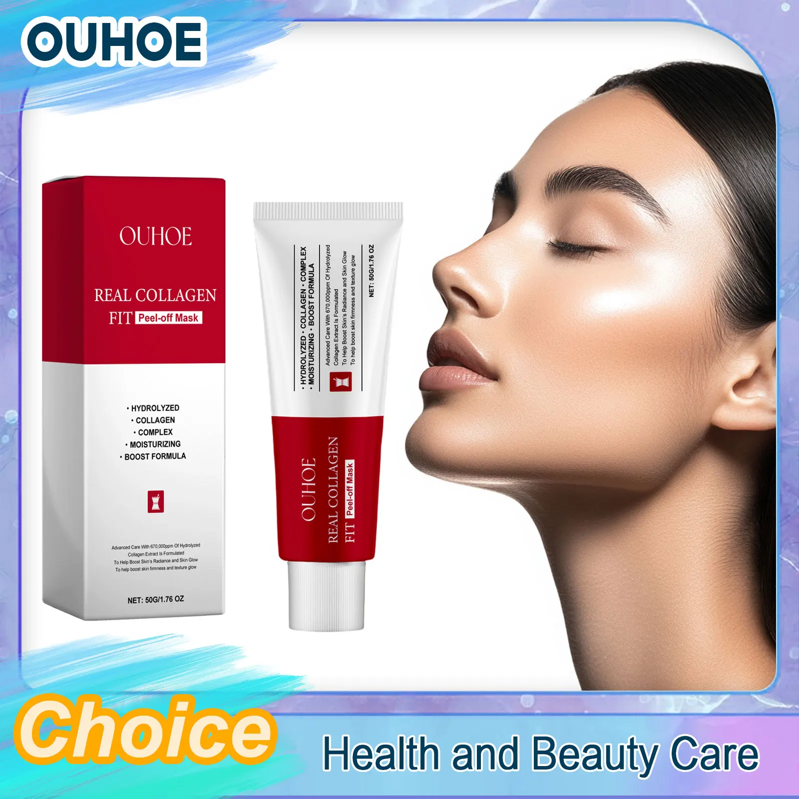 

OUHOE Collagen Peel off Face Mask Deeply Hydrates Firming Soften Cleansing Nourishing Moisturizing Reduce Pores Tear Facial Film