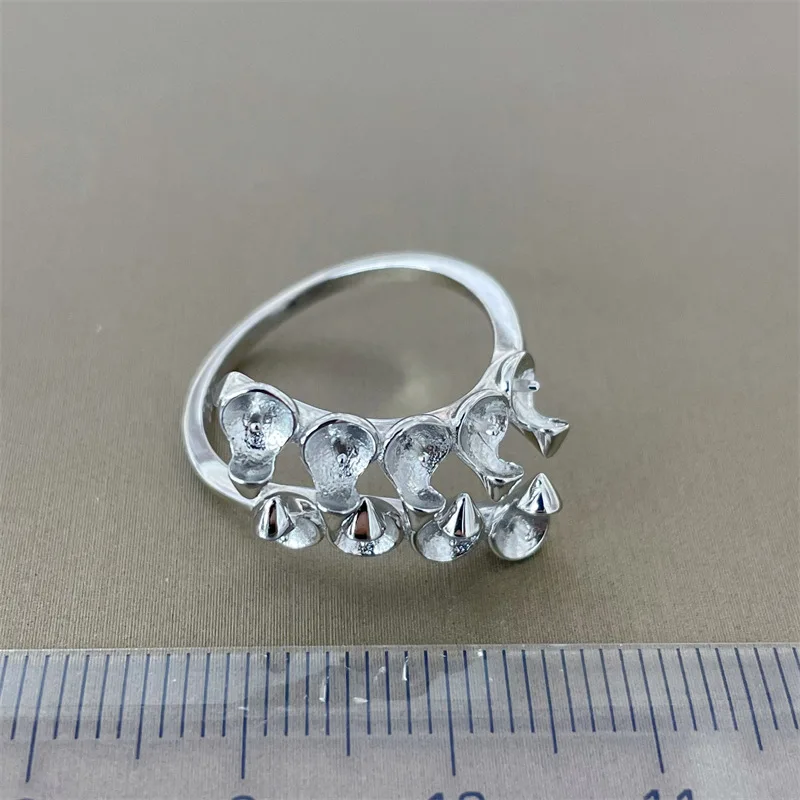 925 Sterling Silver Adjustable Finger Ring Mountings Base Setting Findings Parts Fittings Accessory for 4-5mm Pearls