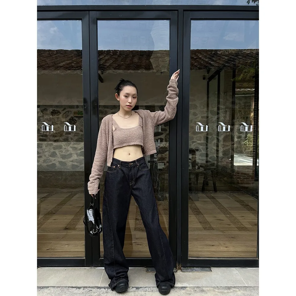 Wide Leg High Waist Pants with Edgy Street Harem Full Length Patchwork Distressed No Stretch Women Jeans Winter Long Pants