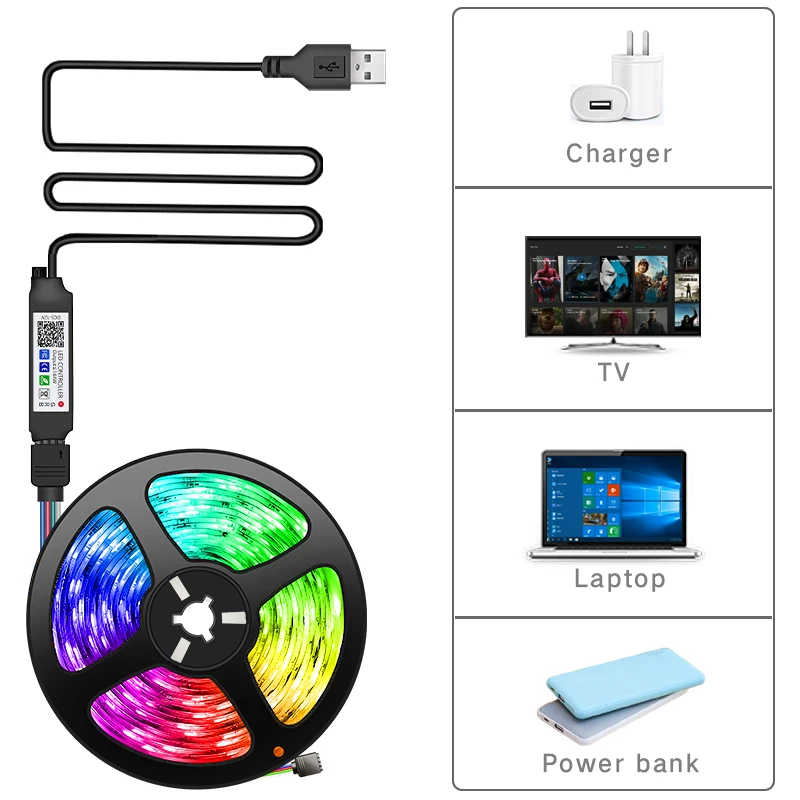 USB Wifi diody na wstążce LED RGB 5050 5V światła RGB Bluetooth elastyczna lampa LED taśma do pokoju TV podświetlenie ekranu pulpitu